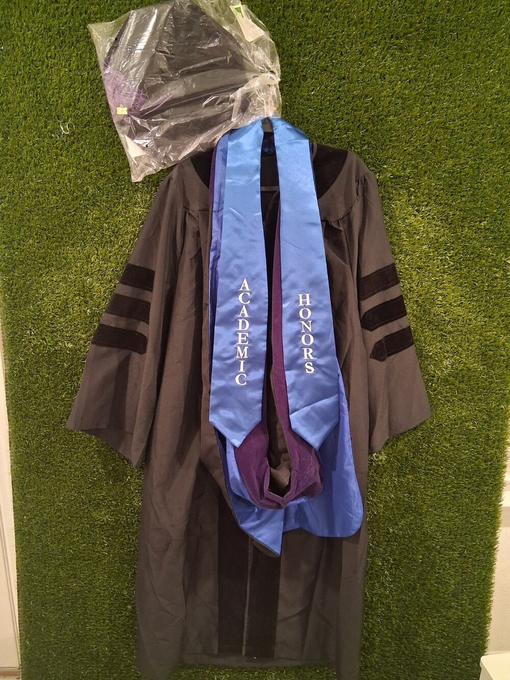 Herff Jones Doctoral Gown Cap Stole Hood Set 5'9"-5'10" Law J.D. Purple...